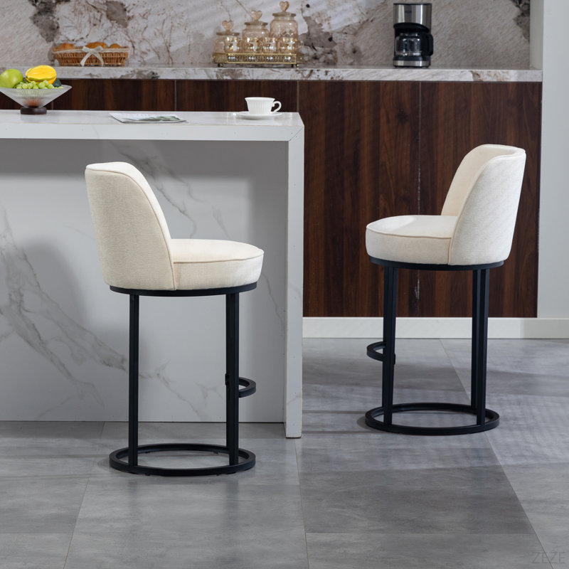 Ensemble de 2 tabourets de bar à hauteur de comptoir, tabourets de bar moderne avec dossier, tabourets de bar rembourrés en tissu de lin pour îlot de cuisine