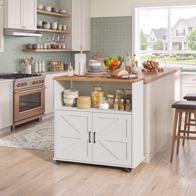 35.4 " W Kitchen Island with Solid Wood Top, White