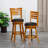 30" Bar Height Slat Back Swivel Stool, Natural Finish, Charcoal Fabric Seat-1877900202