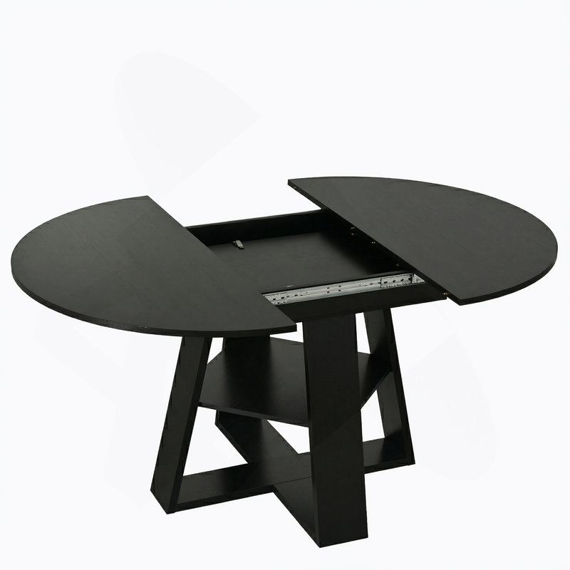 Table de salle à manger ronde extensible de 43,3 po à 59 po pour 4 à 8 personnes, table de salle à manger ovale de cuisine moderne avec feuilles amovibles peu encombrante, base en bois avec tablette de rangement pour le salon de la cuisine (noir)