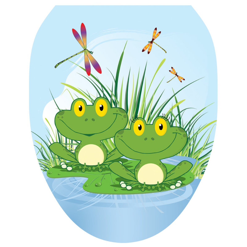 Décalcomanie de siège de toilette Children Fun Frogs - Couvercle de toilette en vinyle pour enfants, Allongé