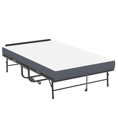 75"x46" Wide Folding Bed With Adjustable Headboard, 5" Memory Foam Mattress, Heavy-duty Guest On Wheels For Tall People, Spacious Twin Cot Industrial-strength Metal Frame, Easy Setup And Space