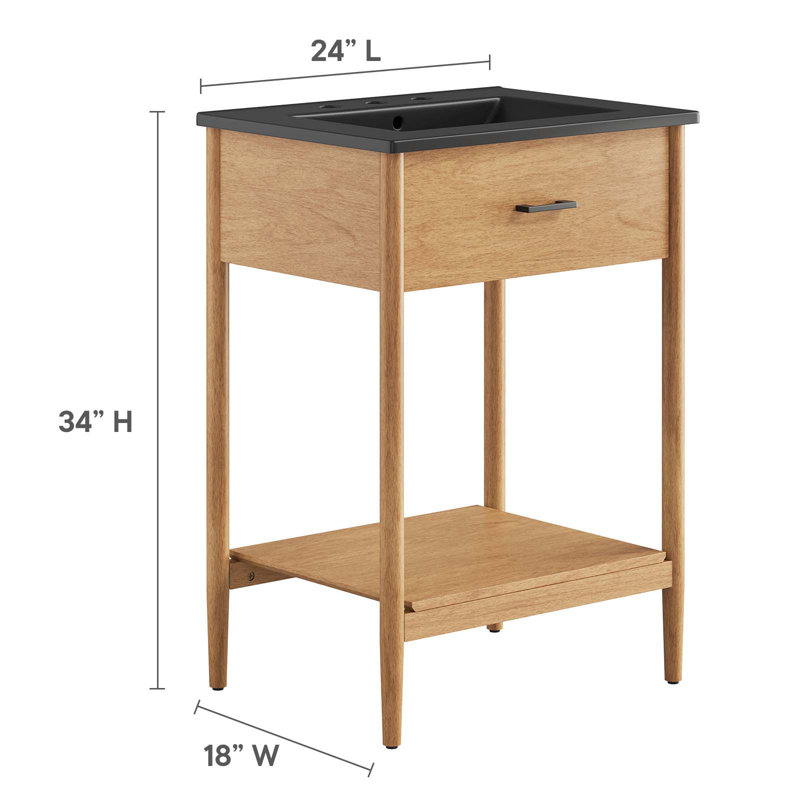 Modway Zaire 24'' Single Bathroom Vanity with Ceramic Top, Black, Natural