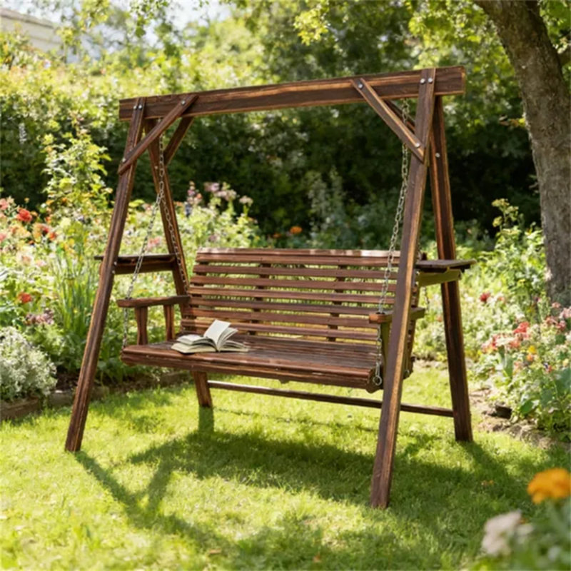 Balancelle, balancelle, balançoire de jardin, brun carbonisé (avec support)