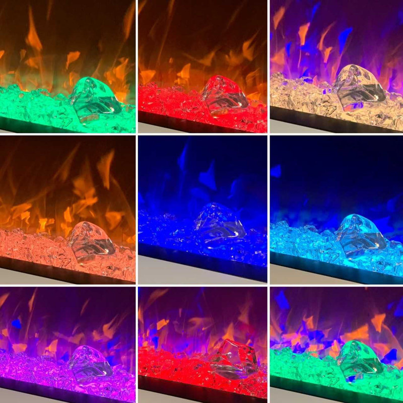 Vegas 96-Inch Wall Mounted Electric Fireplace | Fully Assembled | 3-Sided Panoramic Flame | Remote Control | LED Side Lights