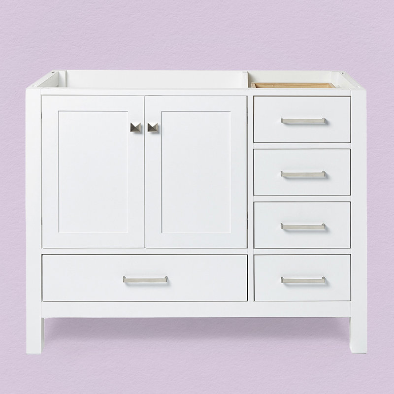 Cambridge 42'' W Single Bathroom Vanity Base, White, Brushed Nickel