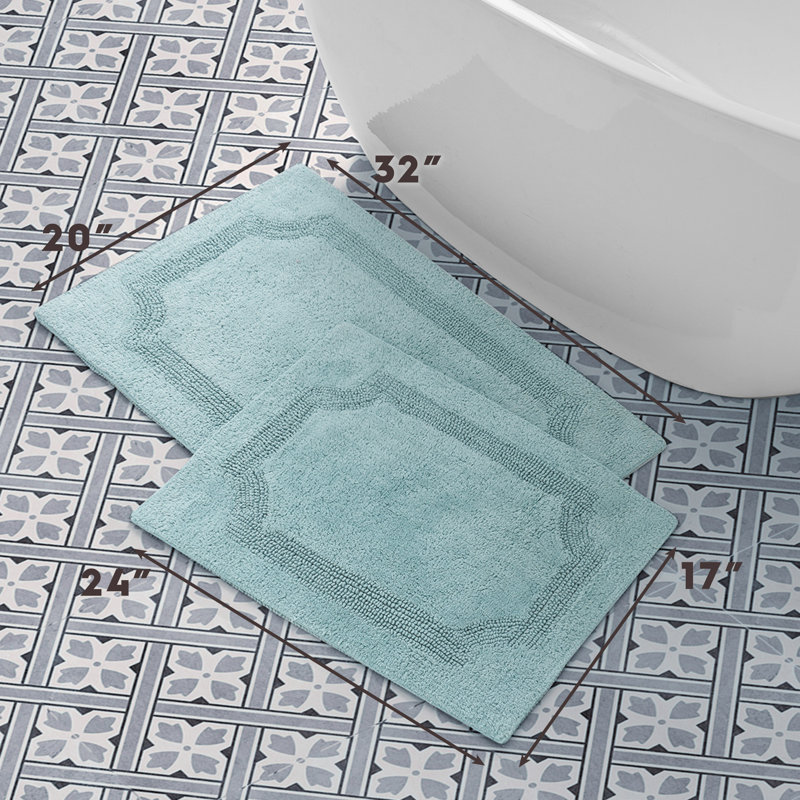 Laura Ashley Tablet Reversible Cotton Bath Rug, Aqua, Set of 2