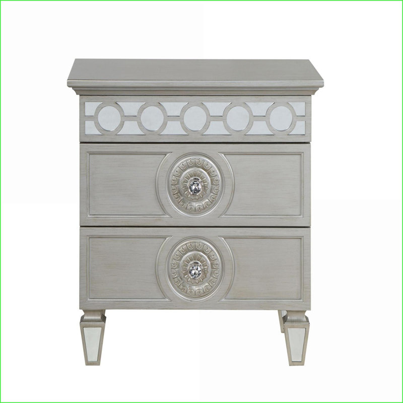 Table de chevet 2 tiroirs Glam Silver