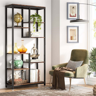 6-Tier Rustic Industrial 8-Shelf Etagere Bookcase For Stylish Storage And Display In Living Rooms And Bedrooms