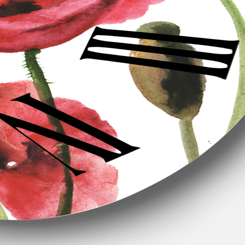 Coquelicots rouges rétro - horloge murale traditionnelle, Surdimensionné, Vintage Red Blooming Poppies