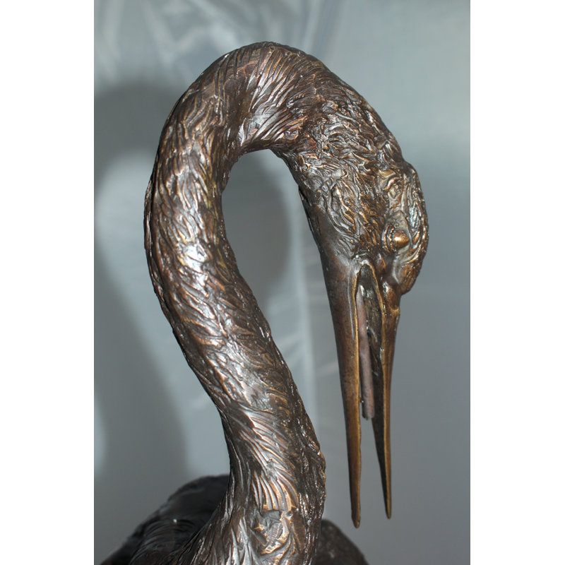 Bronze Crane Head Down Fountain Statue for Garden Decor