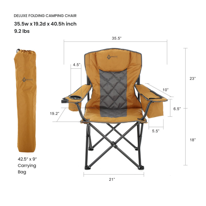 Workwear Tan Padded Folding Camping Chair with Cooler and Cup Holders