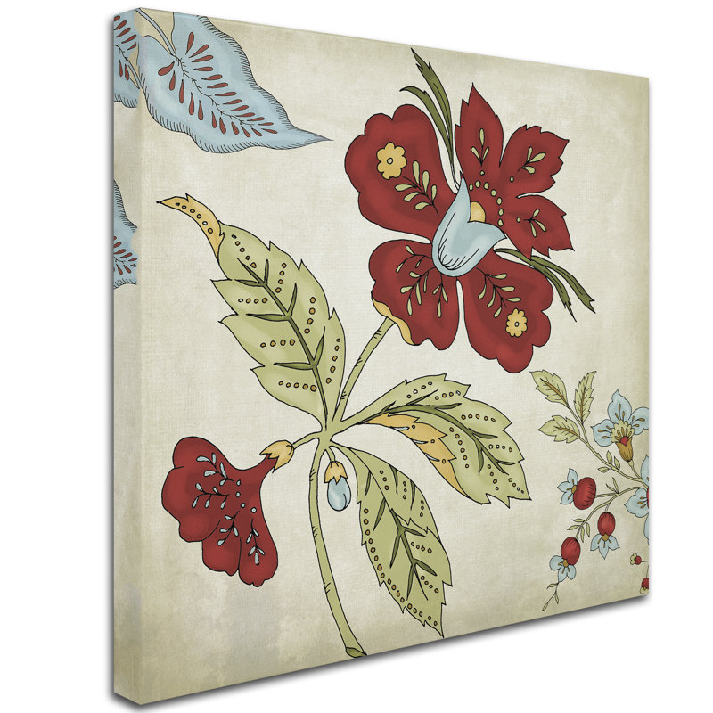 Sasha II Red and Blue Floral Canvas Art, 18x18 Inches