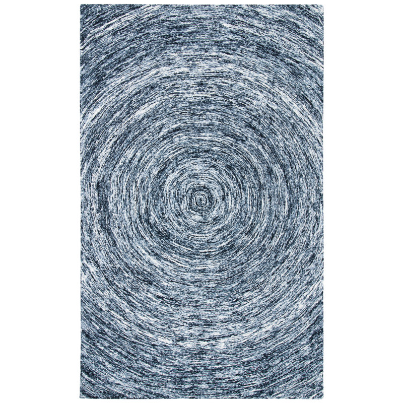Ikat Hand Tufted Wool Abstract Rug, Rectangle 5' x 8'