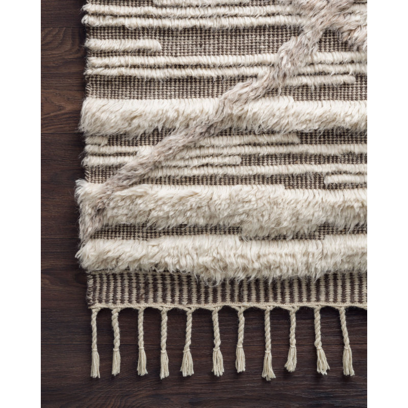 Tapis ivoire / taupe noué à la main Benjamin, Carré 1 pi 6 po x 1 pi 6 po