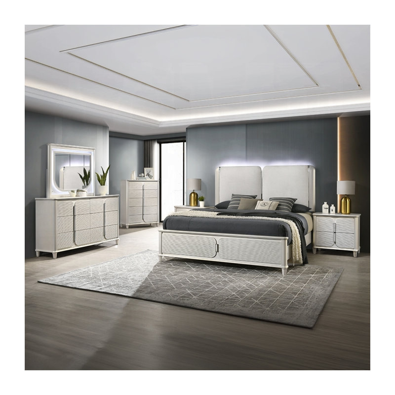 Banc ACME Laveda, boucle gris clair et finition blanc perle