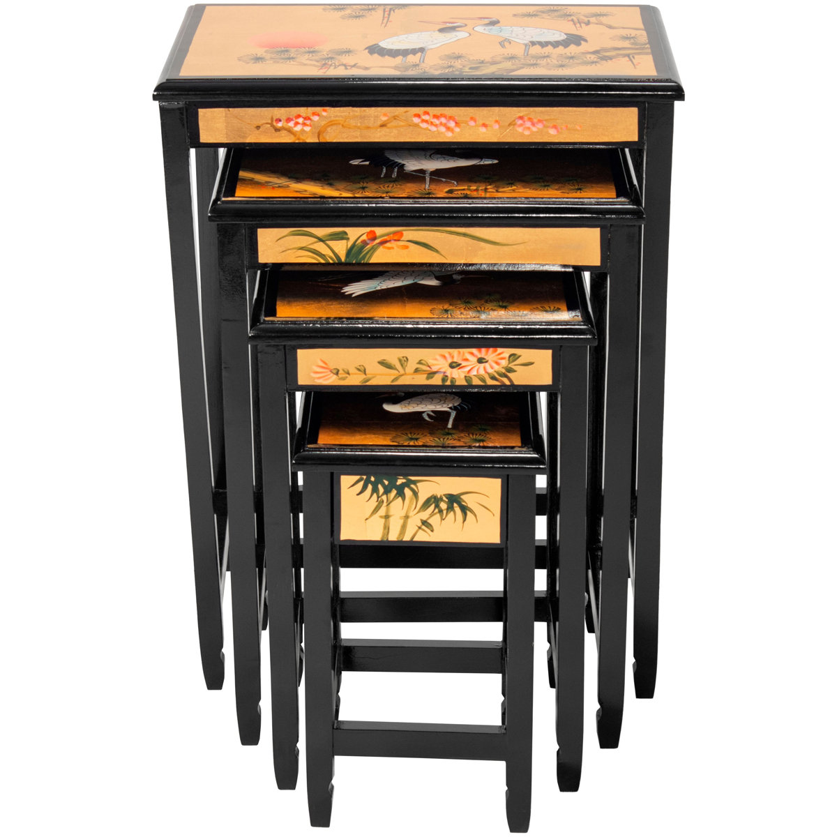 Asian Fusion Furniture: Gold Lacquer Nesting Tables - Cranes