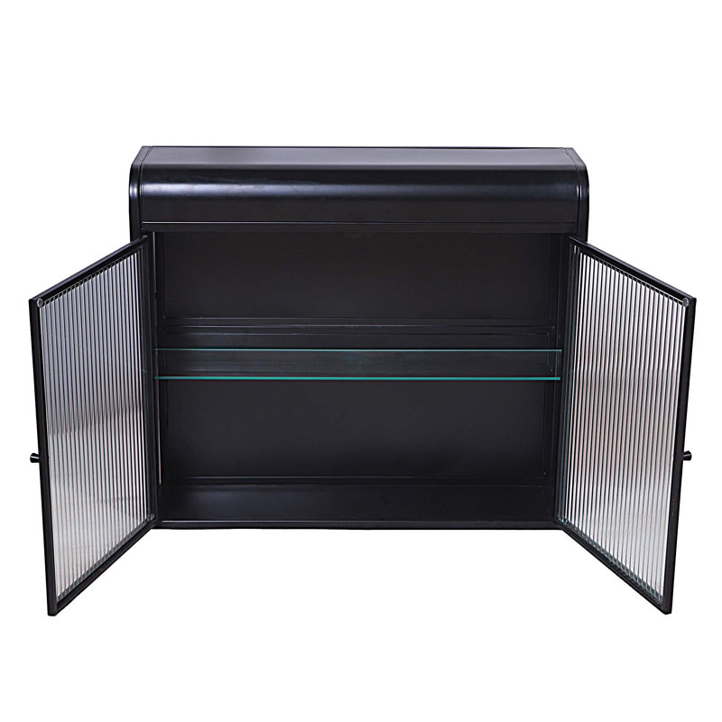 Armoire de rangement murale en métal à 2 portes avec portes et tablettes en verre trempé pour la salle de bain, la cuisine et le salon