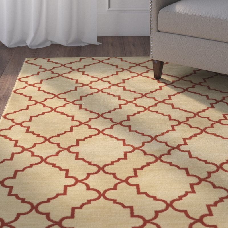 Tapis beige / rouille tissé à la machine Vicaro, Rectangle 9 pi 10 po x 12 pi 10 po