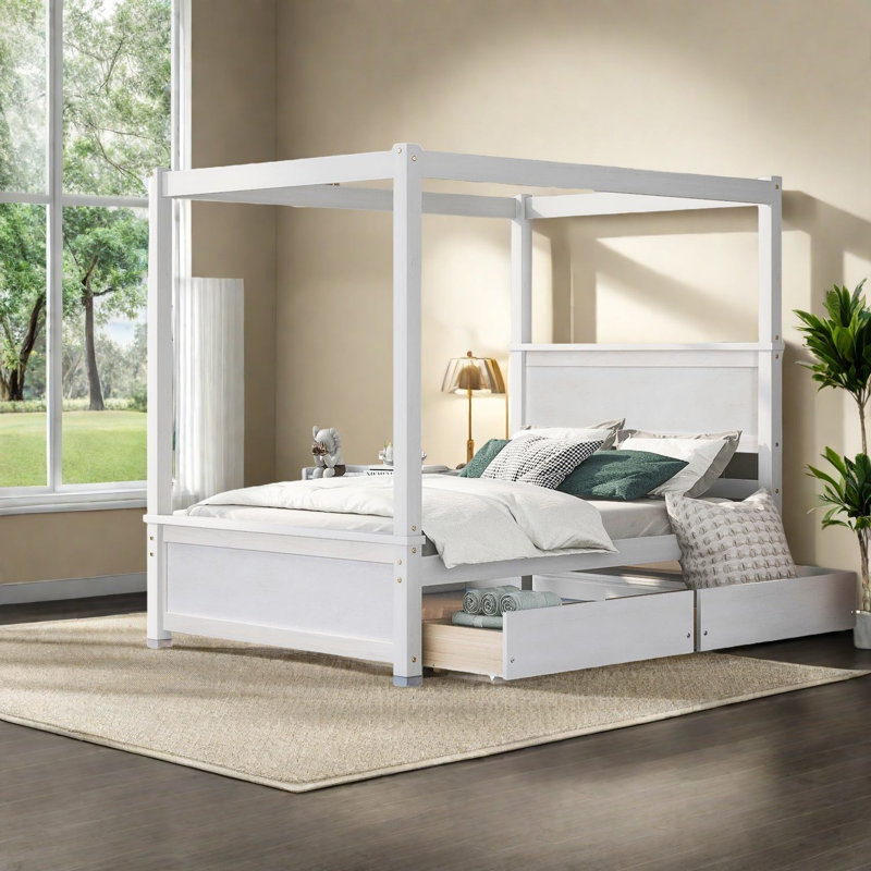 Lit à baldaquin en bois compact avec rangement, conception moderne pour la maison