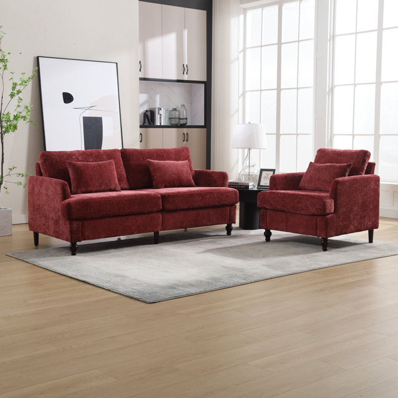 Ensemble de salon en chenille 2 pièces, Rouge