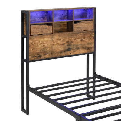 Metal Bed With Storage Industrial Style