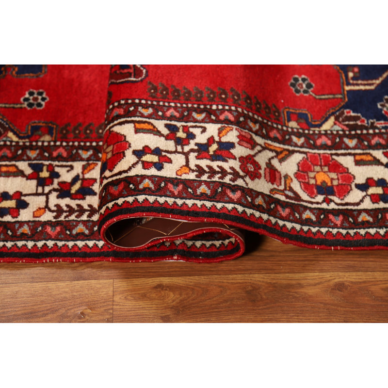 Tapis rouge en laine à motif géométrique 5 x 6