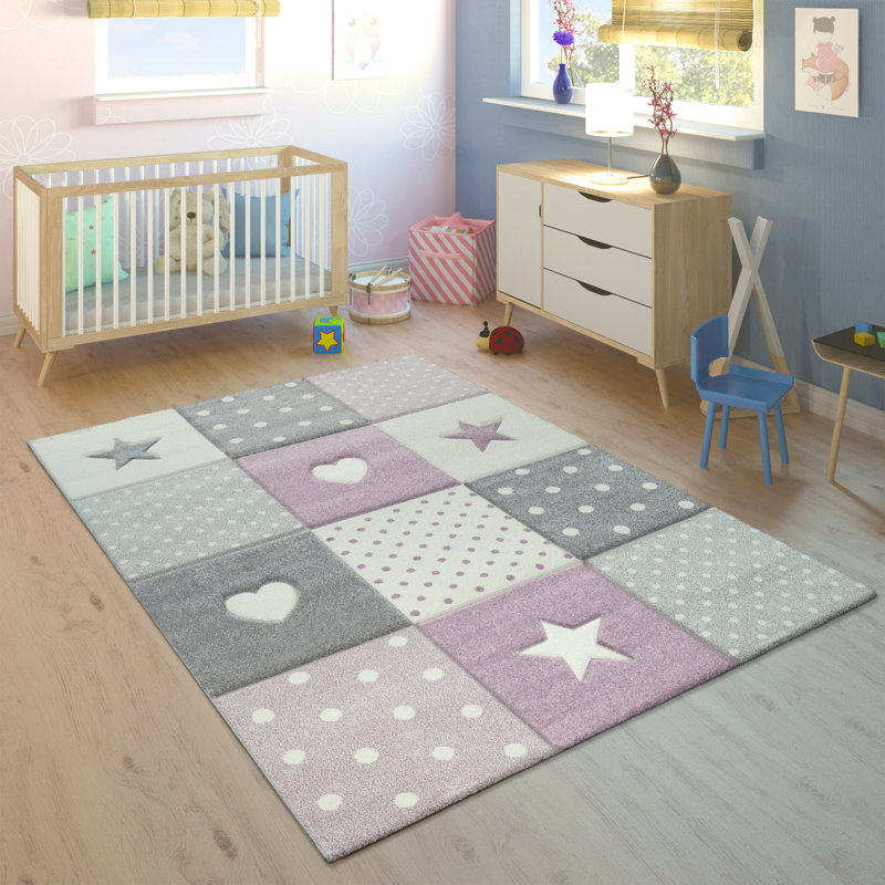 Tapis à motif géométrique Lewin, Rectangle 5 pi 3 po x 7 pi 7 po, Mauve / Gris