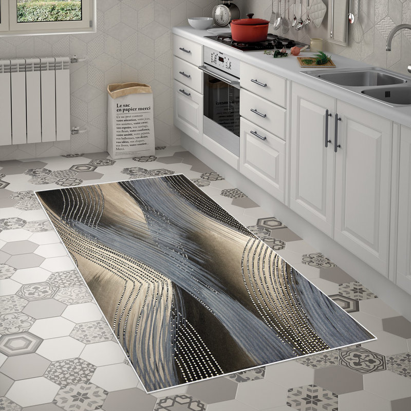 Tapis gris / brun en polyester tissé à la machine Viva, Tapis de couloir 2 pi 7 po x 9 pi 10 po
