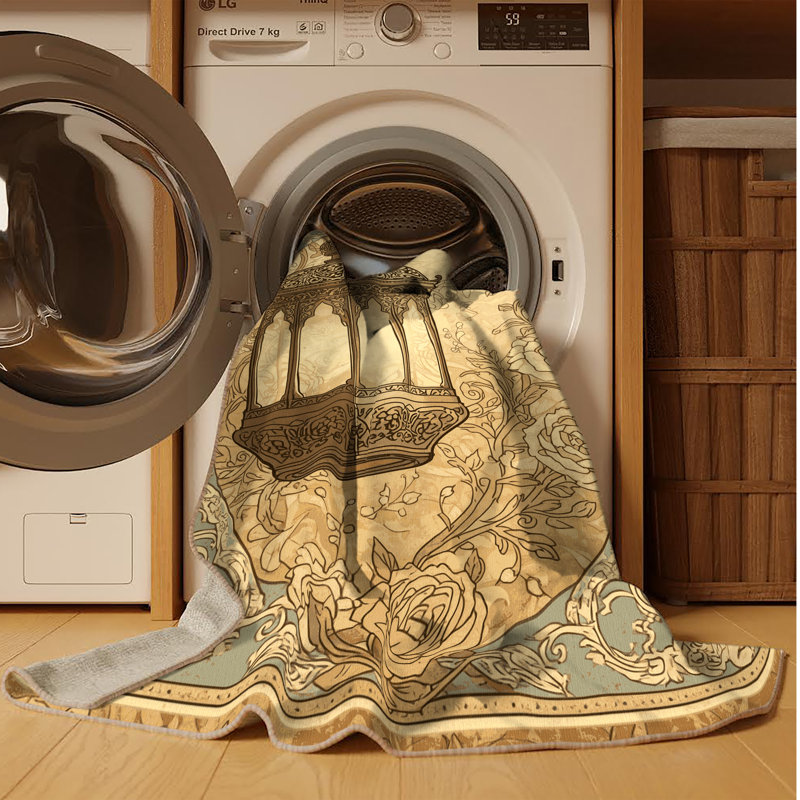 Tapis beige classique lavable à la machine à motif lanterne de lanterne Patrizius, 7 x 10
