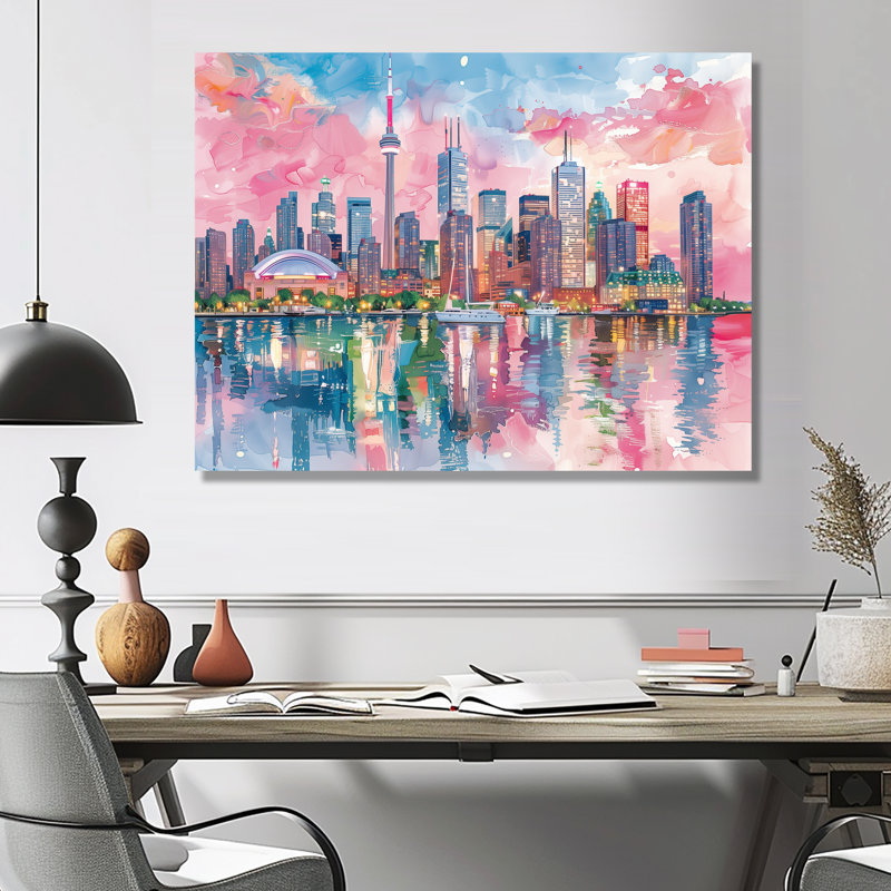 «Pink Toronto Cityscape View I - City Toronto», art mural, Sans cadre, métal, 24" H x 32" W