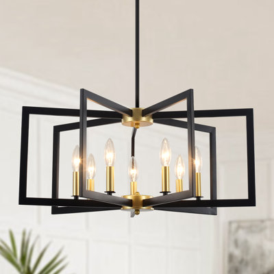 7 - Light 21.3" Wide Geometric Candle-Style Square / Rectangle Lantern Chandelier