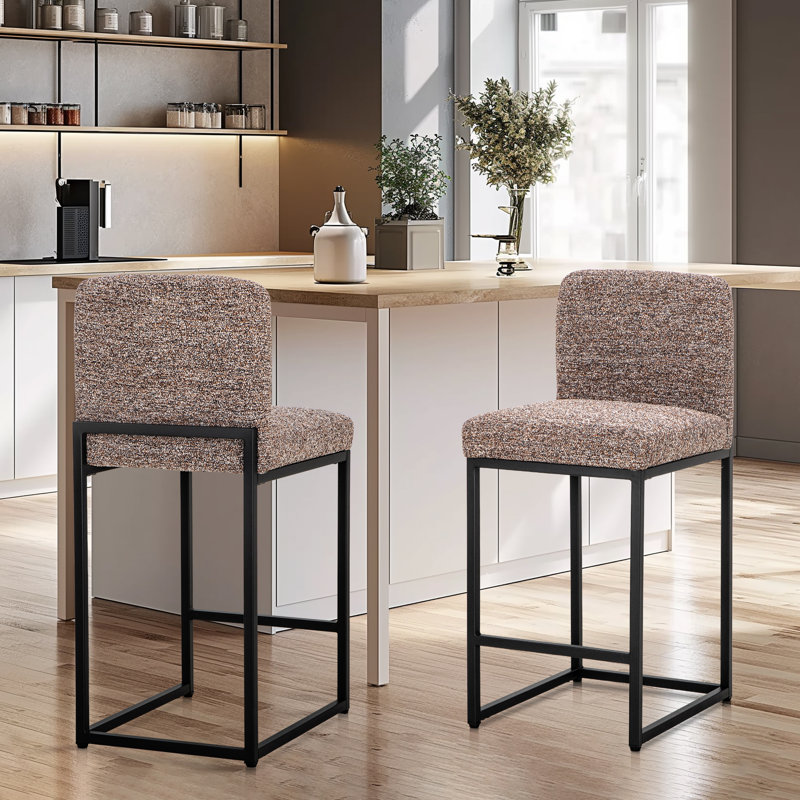Tabouret de bar en chenille de couleur mélangée pour une vie intelligente (ensemble de 2), Brun