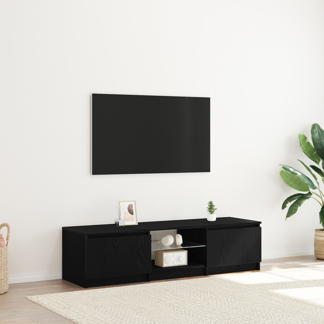TV Cabinet Black Oak Solid Oak Wood 140 X 40 X 35.5 Cm TV Cabinet