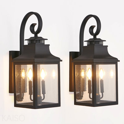 Ensemble de 2 lanternes murales d'extérieur 23 po (H) - applique en métal noir rétro avec verre bullé transparent pour porche, patio et jardin (ampoule non incluse)