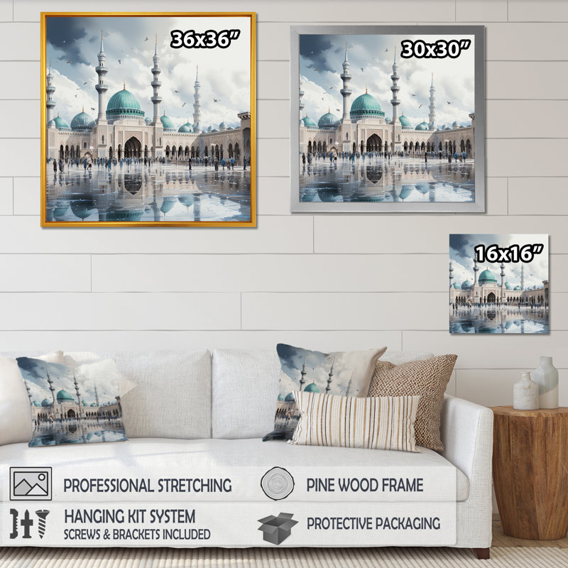 «Mosquée blanche et bleue», art mural, H 16 po x l 16 po x P 1 po, Toile tendue