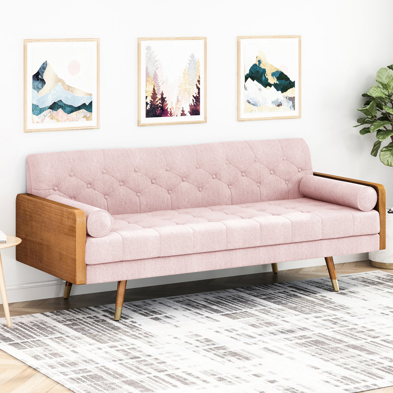 Fauteuil inclinable électrique de style moderne du milieu du siècle en tissu rose poudré - 188 cm (l) x 77,5 cm (p) x 83 cm (h), futon confortable et polyvalent.