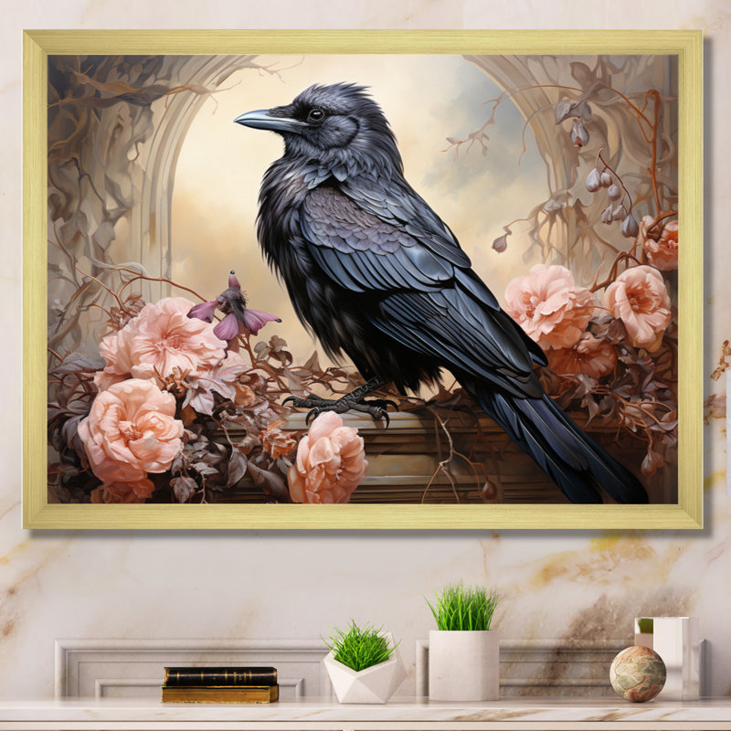 Crow Whispering Royalty III - Animals Canvas Art Print, Cadre doré à une seule photo, H 30 po x l 40 po x P 1,5 po