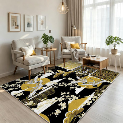 Clear Machine Washable,Oriental Japanese Ornaments with Indoor Area Rug