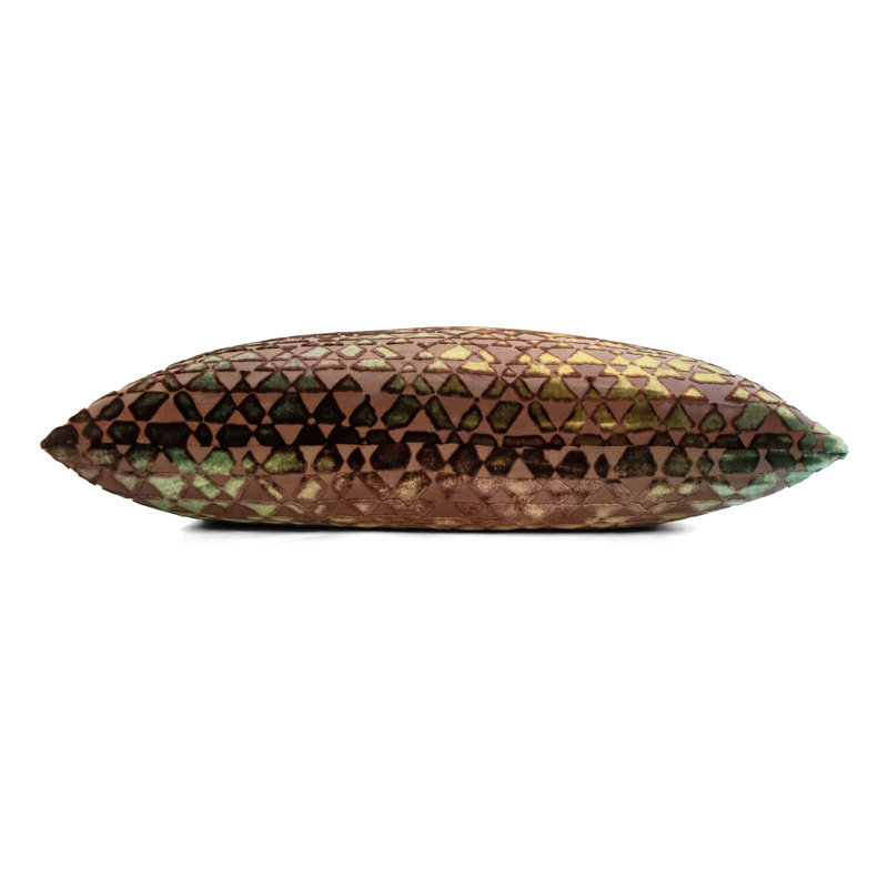 Velvet Square Pillow Cover & Insert, 20" x 20", Green/Gold/Brown