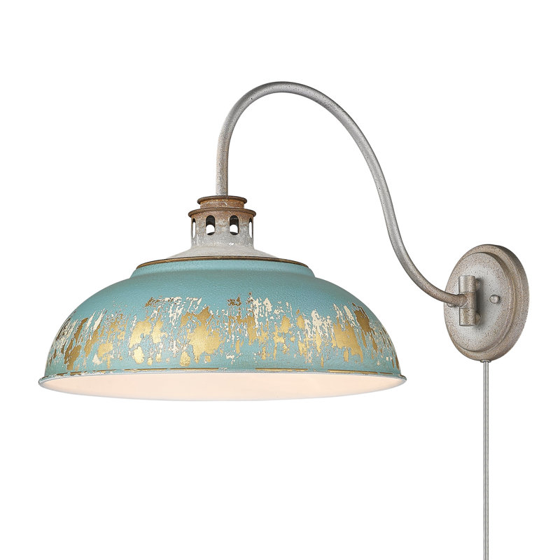 Chesterle Steel Plug-in Swing Arm Sconce, Antique Teal