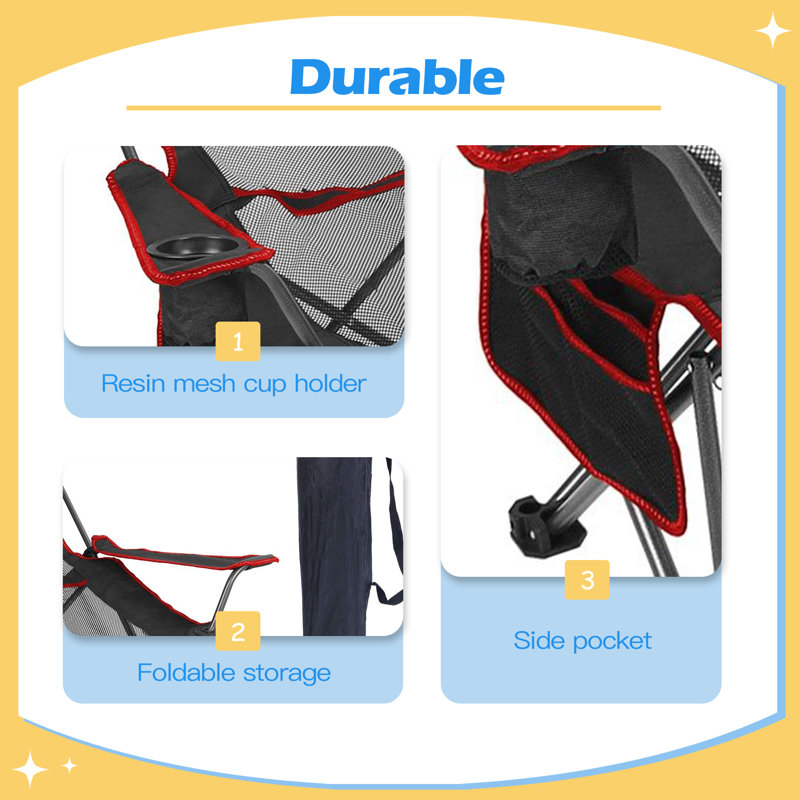 Foldable Camping Chair 330LBS Load Heavy Duty Steel Lawn Chair Collapsible Chair with Reclining Backrest Angle Cup Holder Pillow Side Pocket Carry Bag