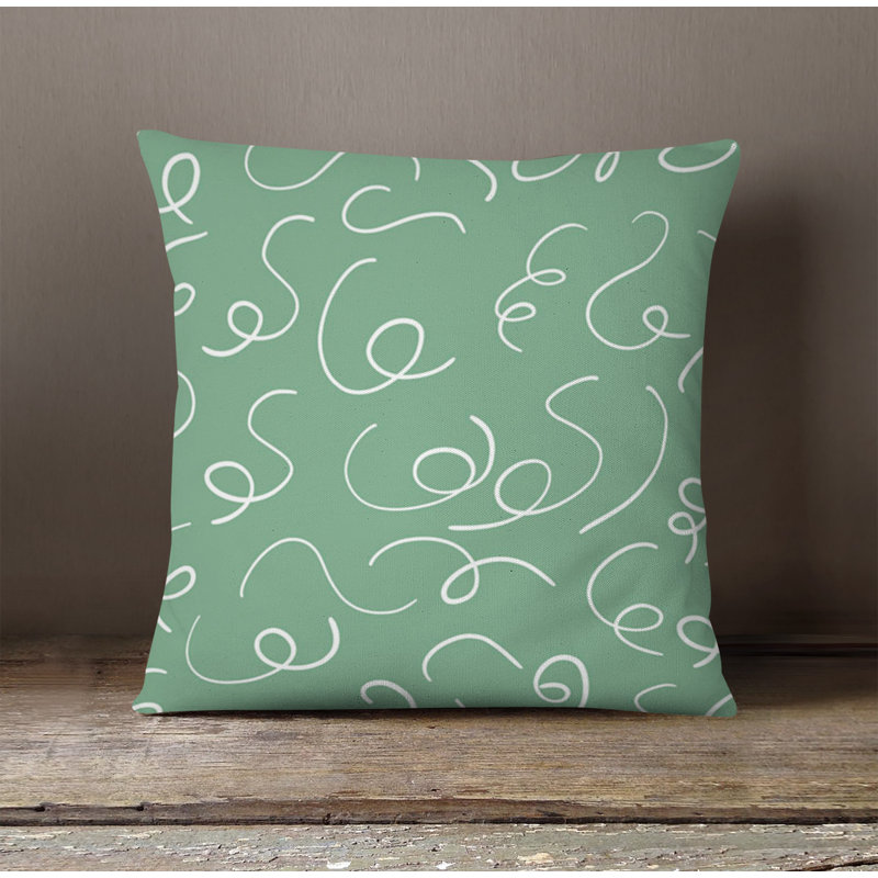 Throw Pillow With Insert, 16"H x 16"W, White/Green Abstract 7