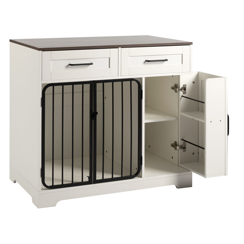 Table d'appoint pour chien avec cage pour chien de 37,4 po, chenil d'intérieur avec 2 tiroirs et armoire de rangement, meuble Modern
