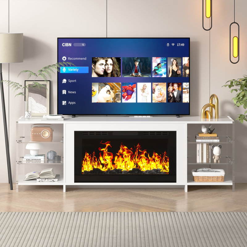 Meuble télé 70,47 po avec foyer électrique Eland, Blanc