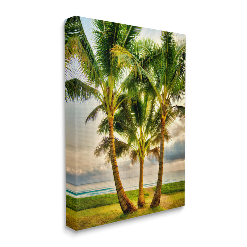 "Three Palm Trees on Beach", art mural par Dennis Frates, H 20 po x l 16 po x P 1,5 po