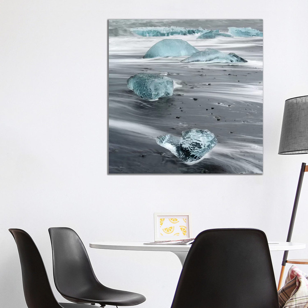 Icebergs On A Black Volcanic Beach Iii, Vatnajokull National Park, Iceland by Martin Zwick - Wrapped Canvas Print