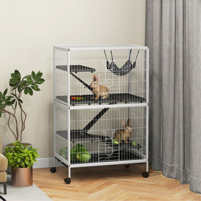Cage pour petits animaux H 50 po à 5 niveaux, cage de furet, grande cage de chinchilla avec accessoire de hamac en fil d'acier robuste, abri pour petits animaux avec 4 portes, plateau amovible, blanc
