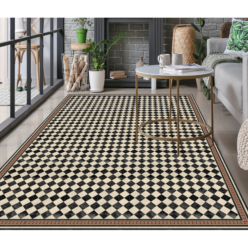 Calero Vinyl Machine Printed Area Rug, Rectangle 3'3.4" x 4'11.1"