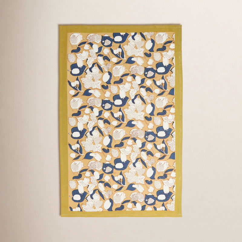 Forest Harvest Floral Tea Towel, Mustard/Blue
